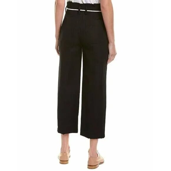 VINCE High Rise Linen Blend Cropped Pants Black Rope Belt Women's Size 10 - Picture 3 of 13